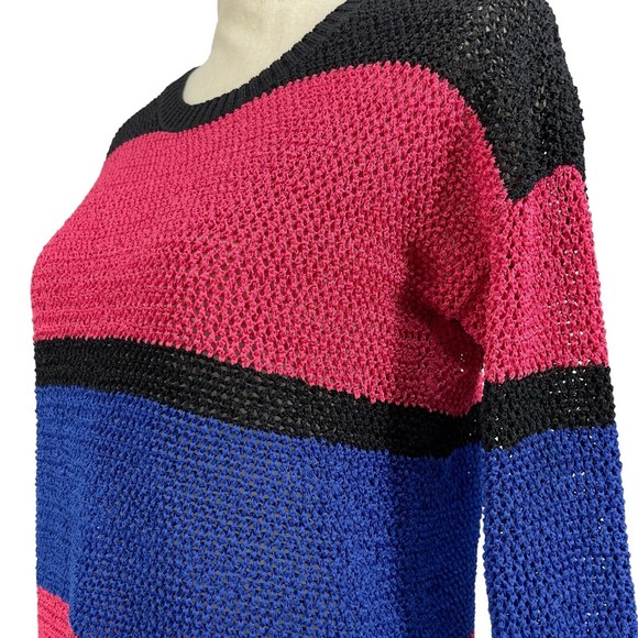 Jones New York Signature Striped 3/4 Sleeve Open Knit Sweater Womens Petite S - Picture 11 of 13